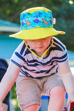 Load image into Gallery viewer, Sunsafe hat (yellow and aqua) - Daring Dinosaurs