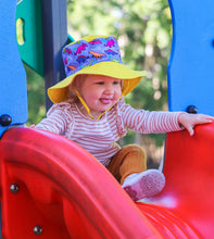 Load image into Gallery viewer, Sunsafe hat (yellow and purple) - Daring Dinosaurs