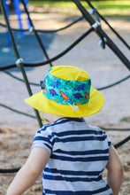 Load image into Gallery viewer, Sunsafe hat (yellow and aqua) - Daring Dinosaurs
